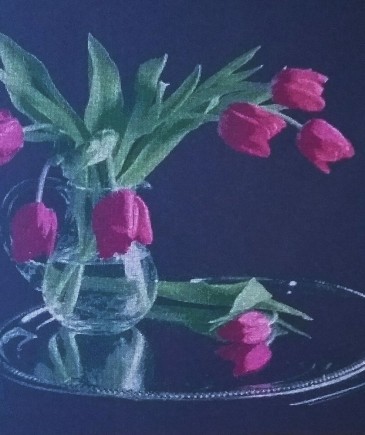 Haftowany obraz - Tulipany w wazonie