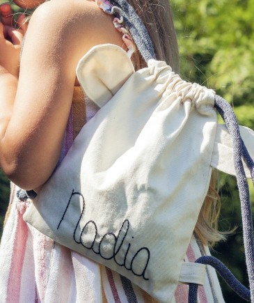 Bawełniany mini plecak miś z imieniem Nadia