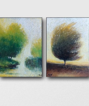 Drzewa-dwa rysunki pastelami olejnymi