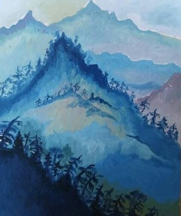 obraz olejny góry we mgle