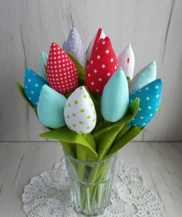 Tulipany materiałowe, z bawełny, Dzień Matki, dekoracja